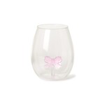 Two's Company Pink Bow Stemless Wine Glass
