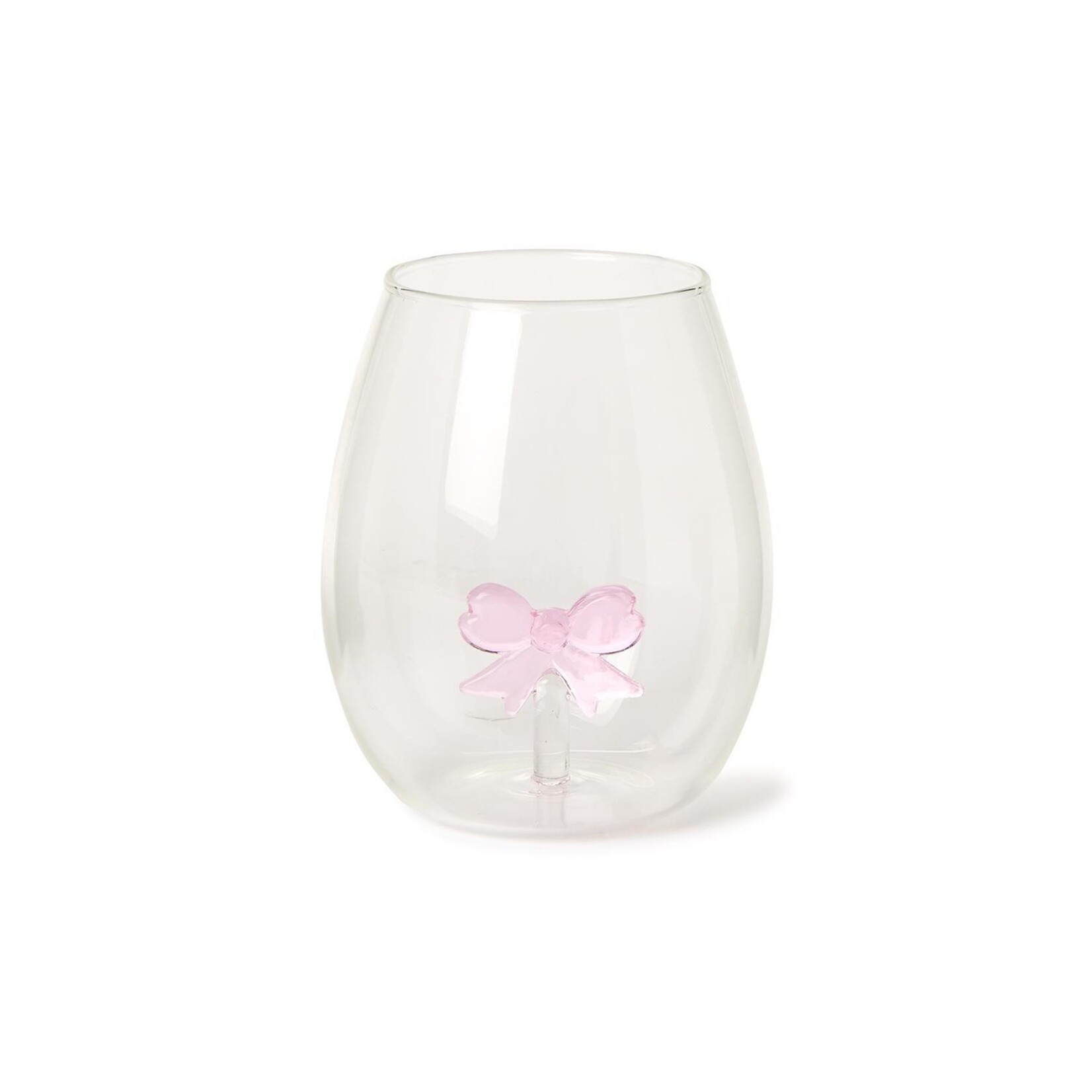 Two's Company Pink Bow Stemless Wine Glass