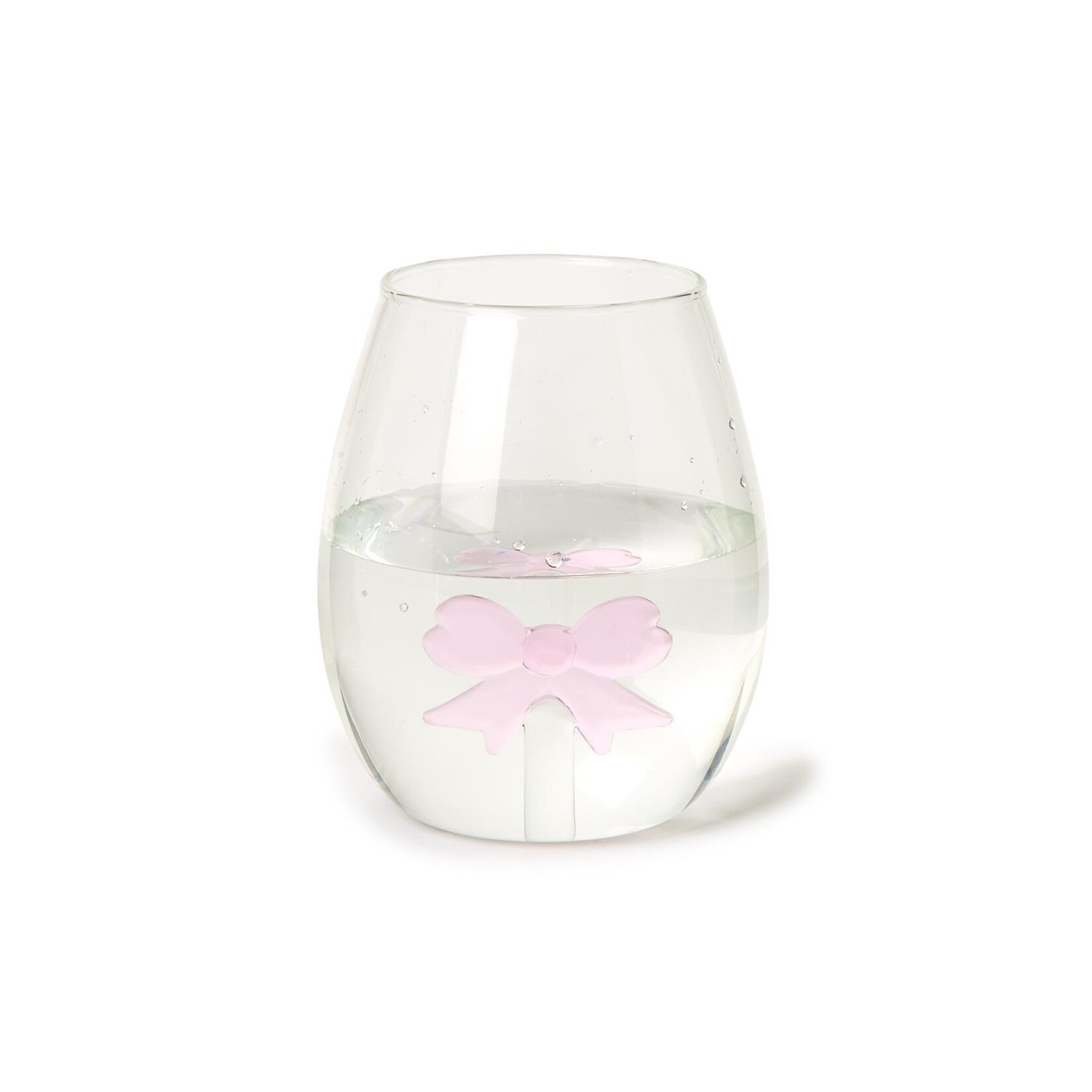 Two's Company Pink Bow Stemless Wine Glass