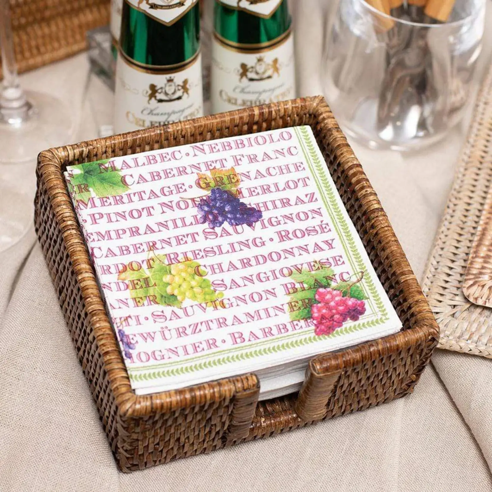Caspari Rattan Cocktail Napkin Holder
