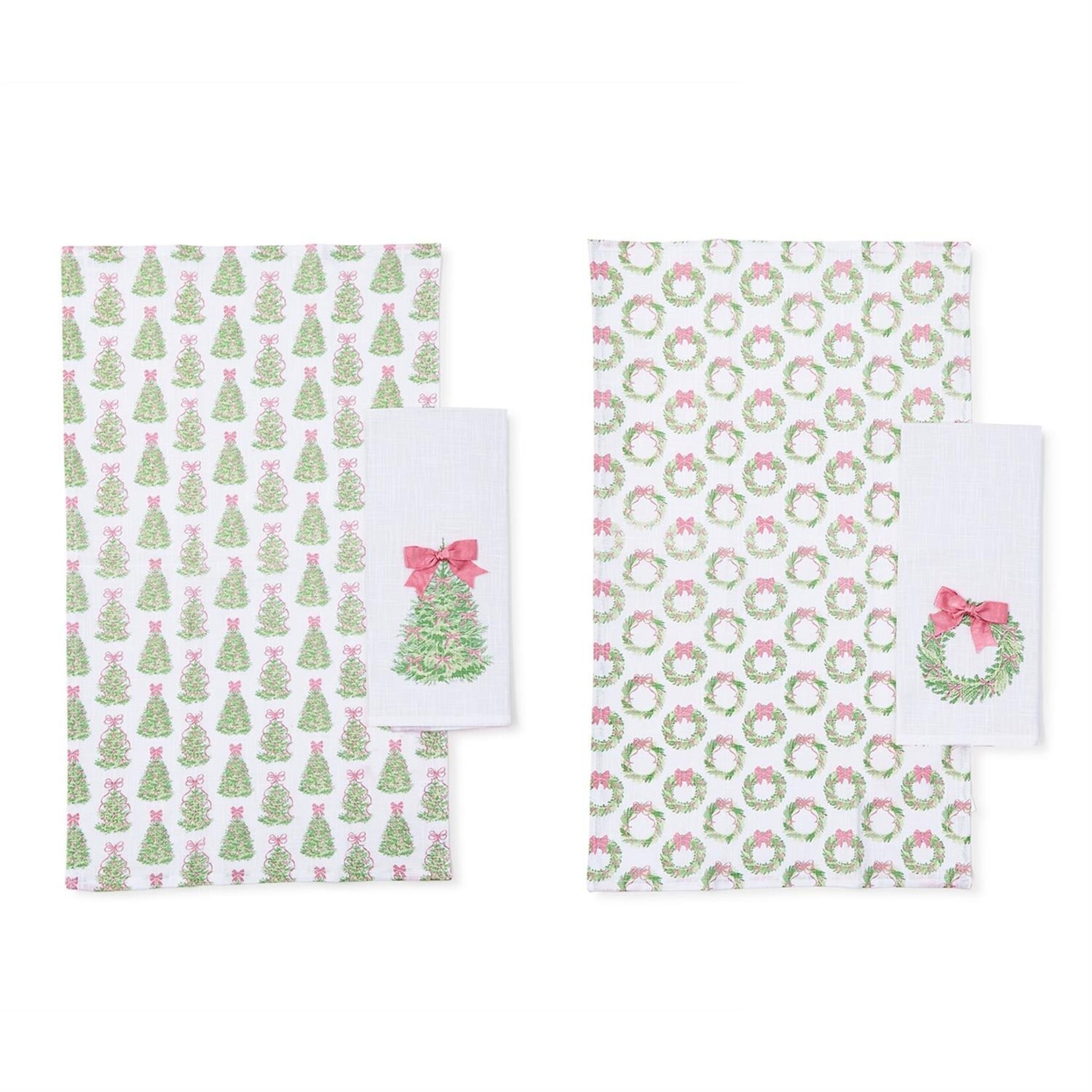 Two's Company Bow-tiful Set of 2 Dish Towels with Satin Bow Accent