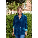 Two's Company Kim Crushed Velvet Jacket Blue with Mani Print Lining
