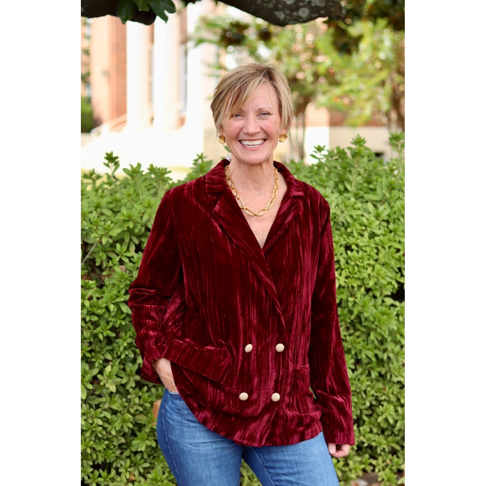 Two's Company Kim Crushed Velvet Jacket Burgundy with Mani Print Lining