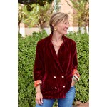 Two's Company Kim Crushed Velvet Jacket Burgundy with Mani Print Lining