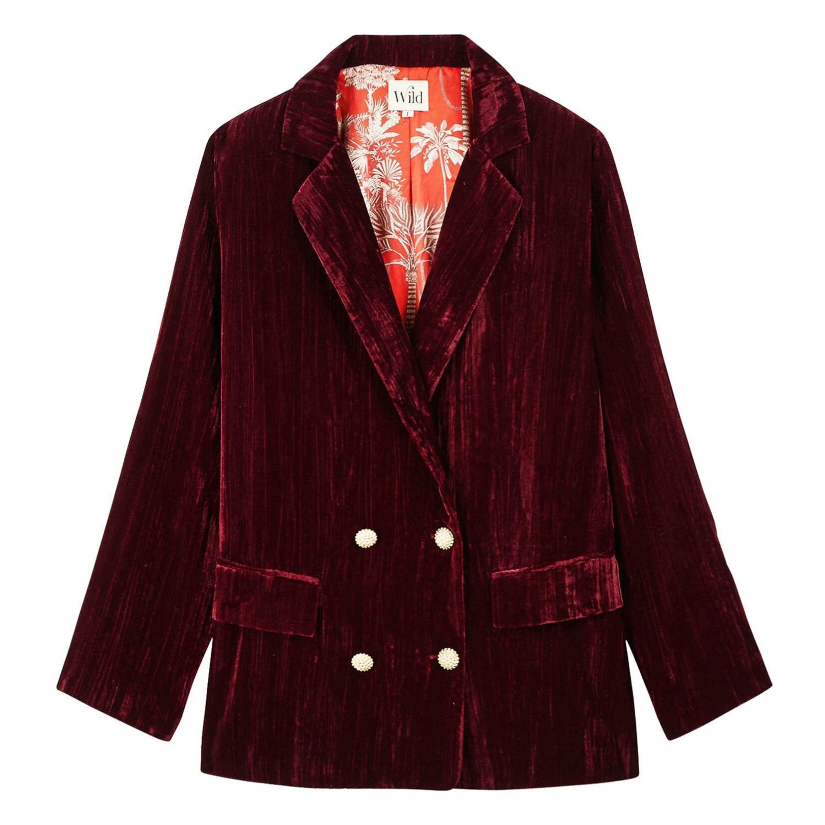 Two's Company Kim Crushed Velvet Jacket Burgundy with Mani Print Lining