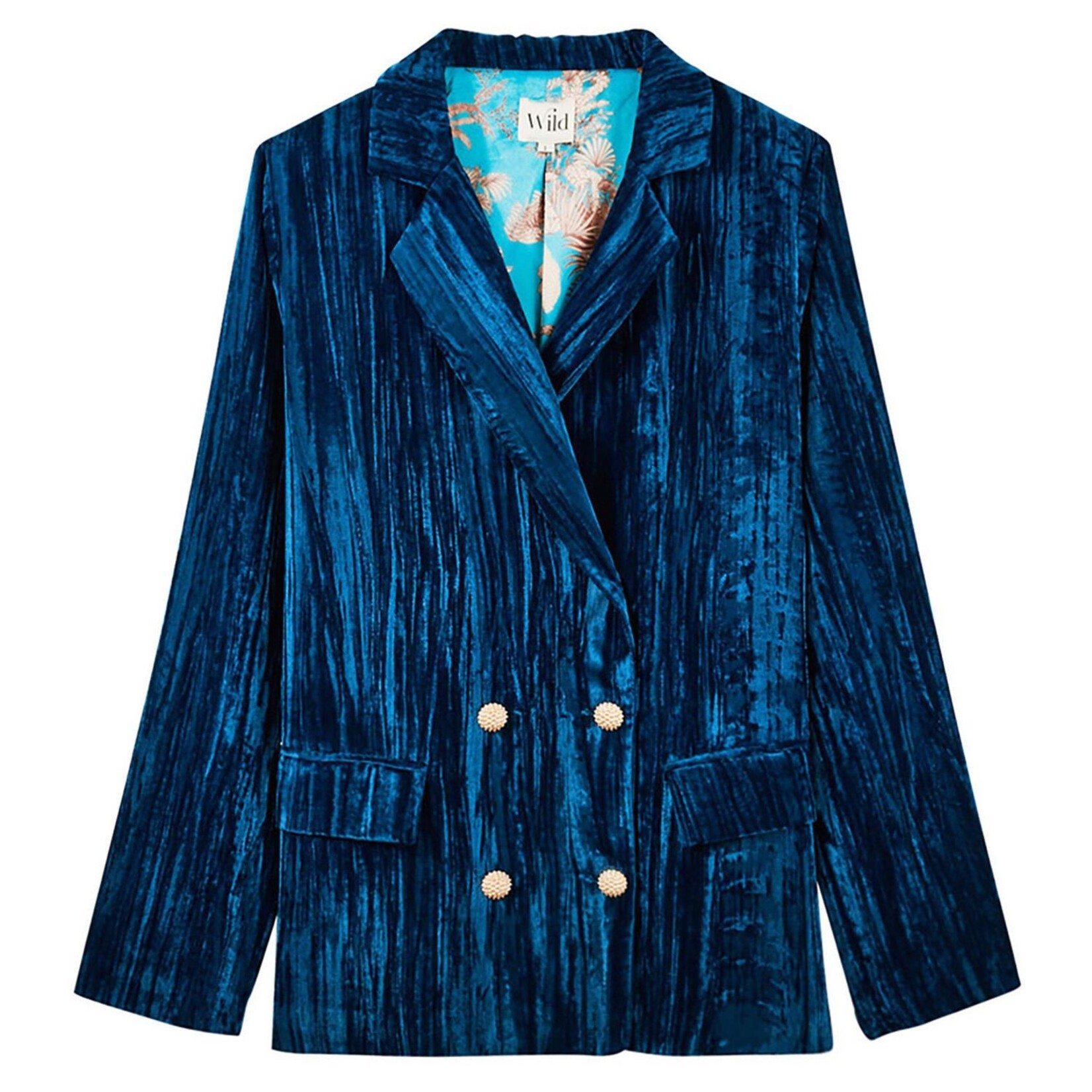 Two's Company Kim Crushed Velvet Jacket Blue with Mani Print Lining