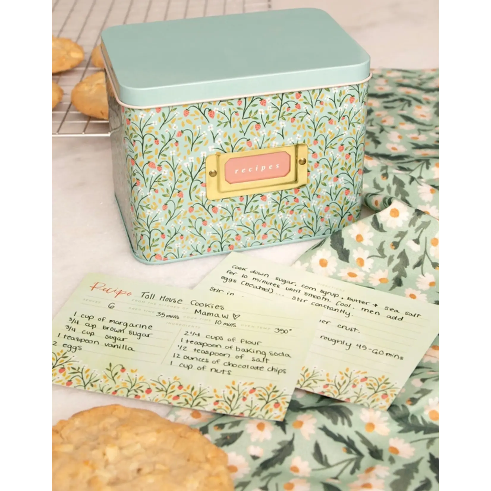 Canoe Strawberry Meadow Tin Recipe Box