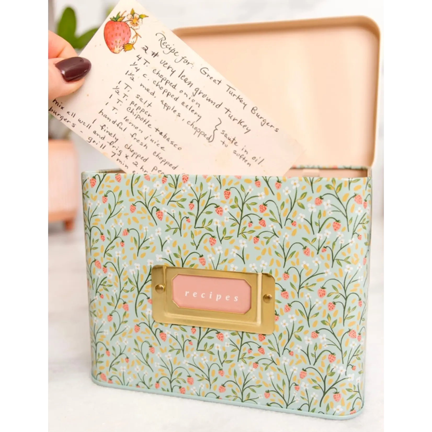 Canoe Strawberry Meadow Tin Recipe Box