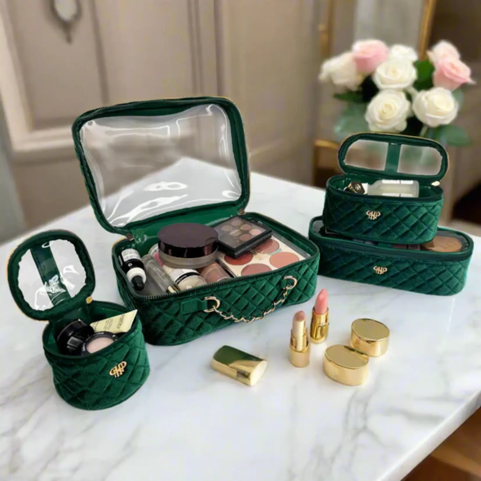 PurseN Trio Jet Setter Emerald Velvet