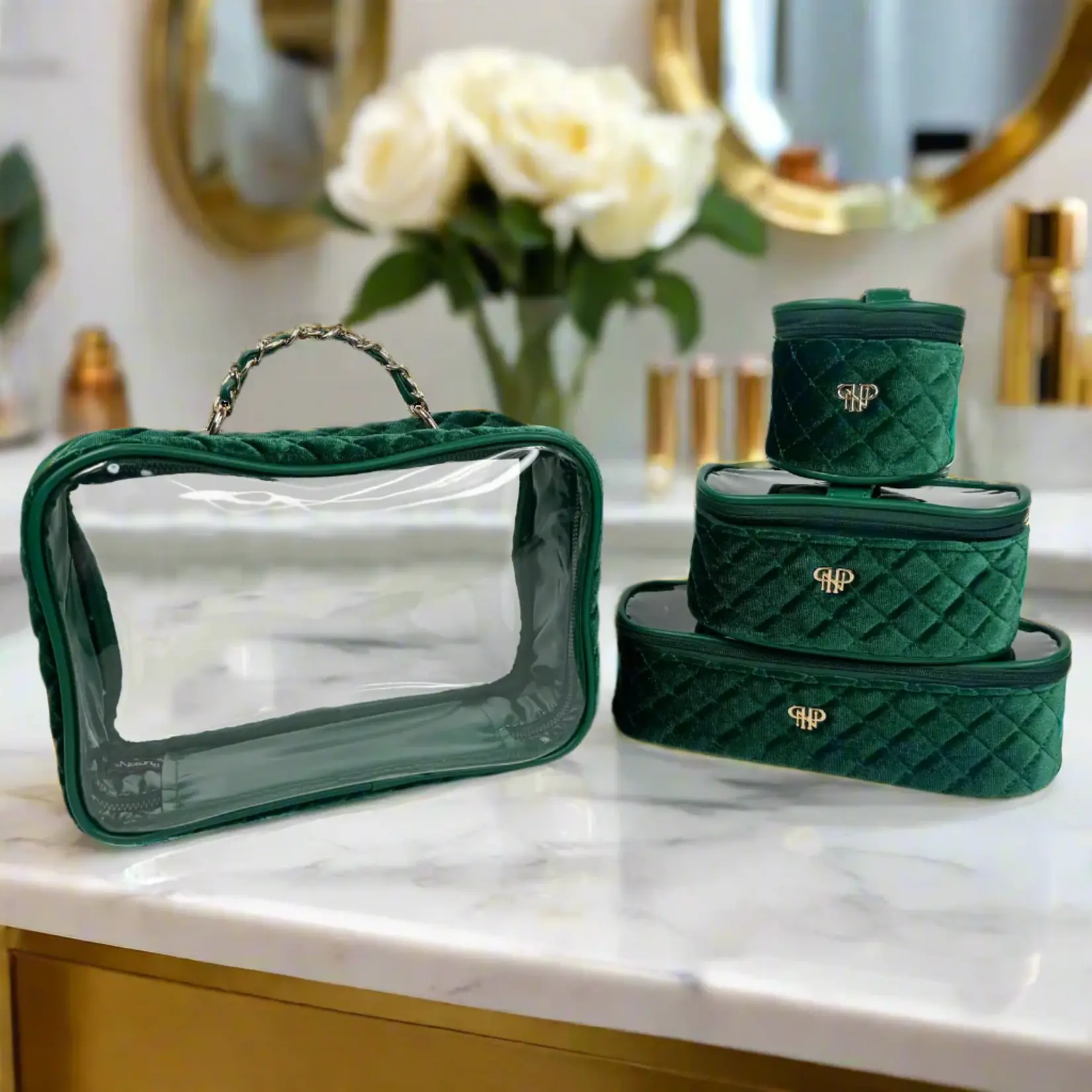 PurseN Trio Jet Setter Emerald Velvet