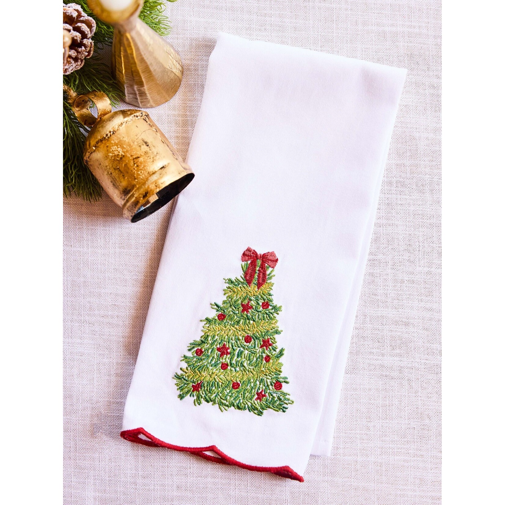 Mary Square Traditional Tree Embroidered Tea Towel