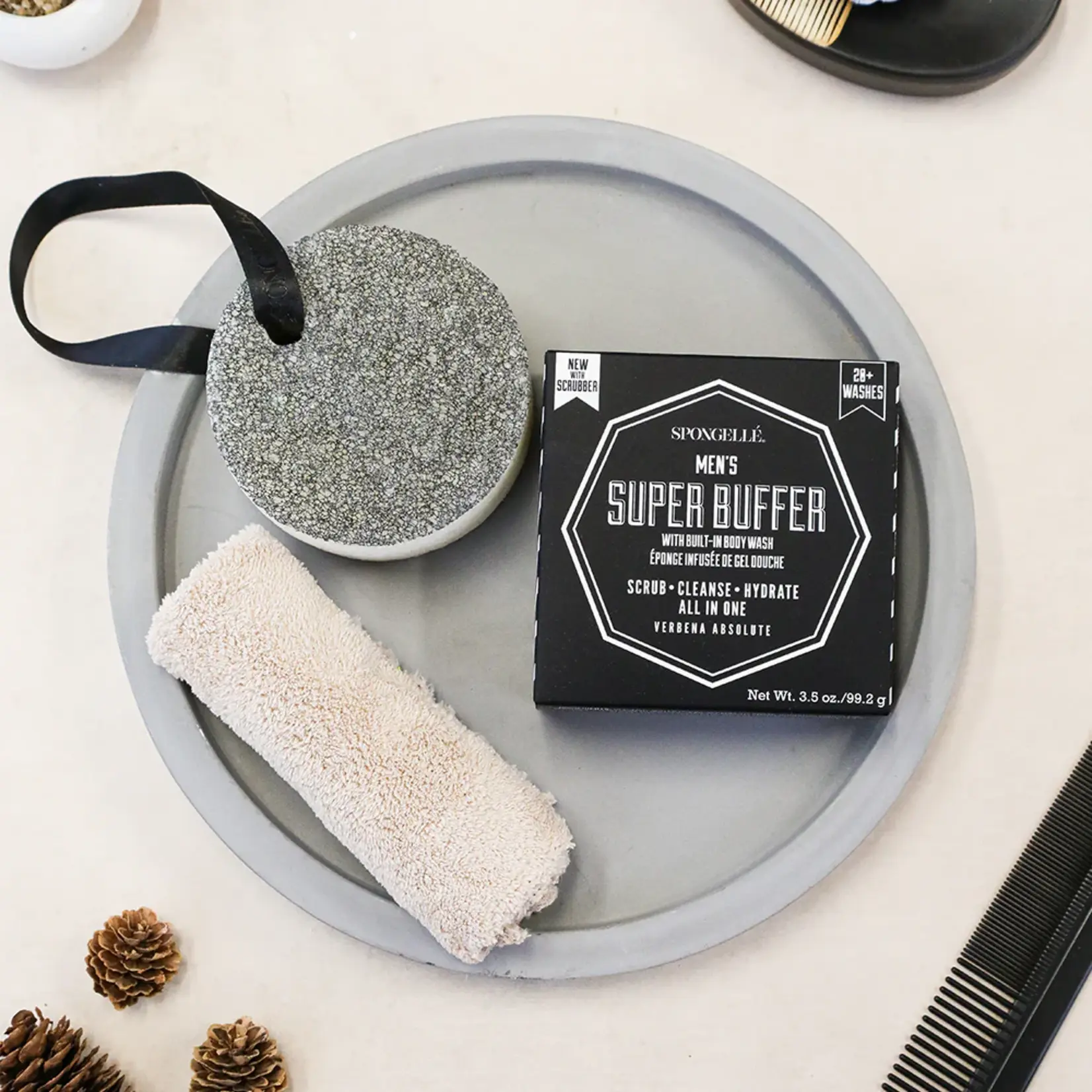 Spongelle Men's Super Buffer with Black Scrubber Verbena Absolute