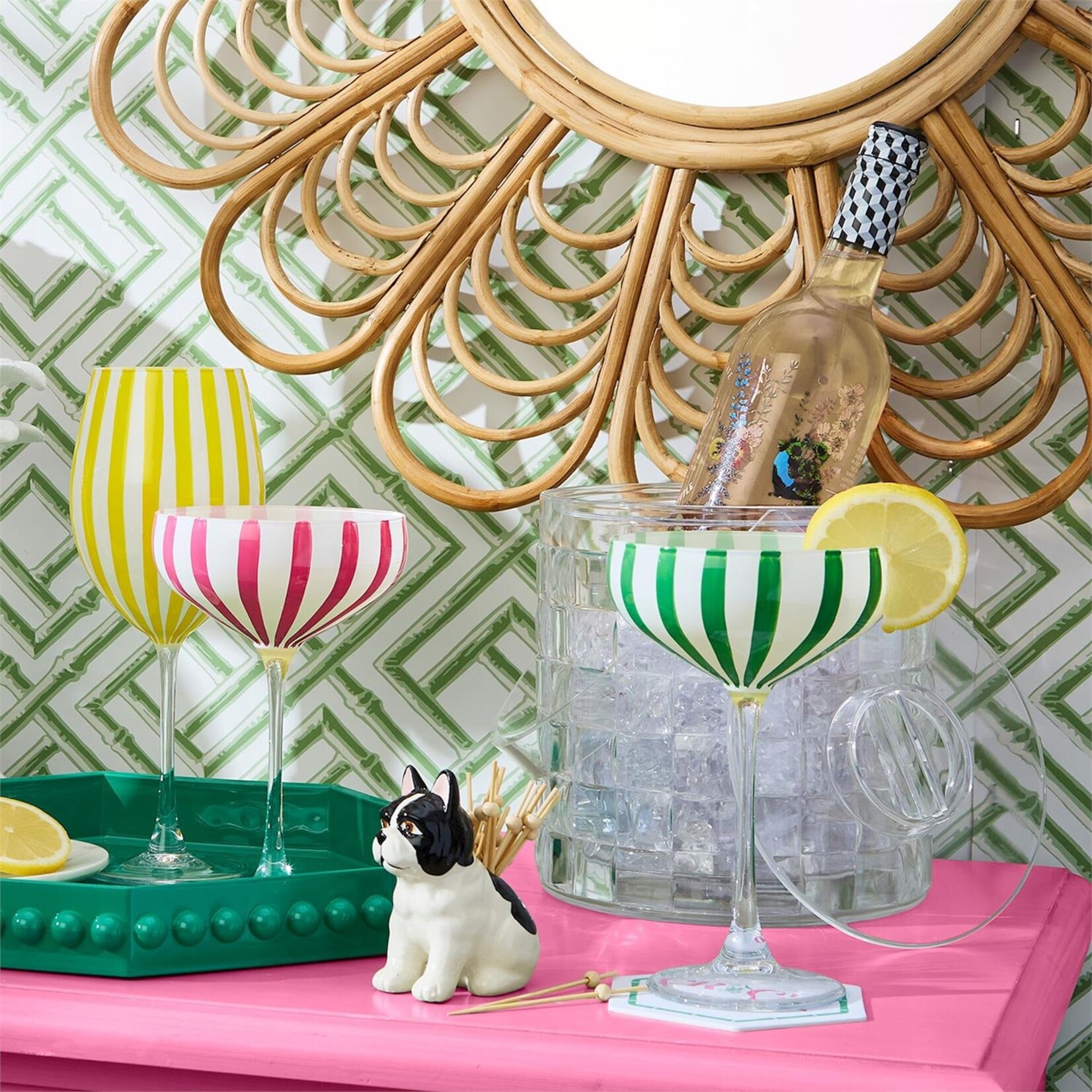 Two's Company Celebration Stripe Assorted Set/4 Hand-Painted Coupe Glass