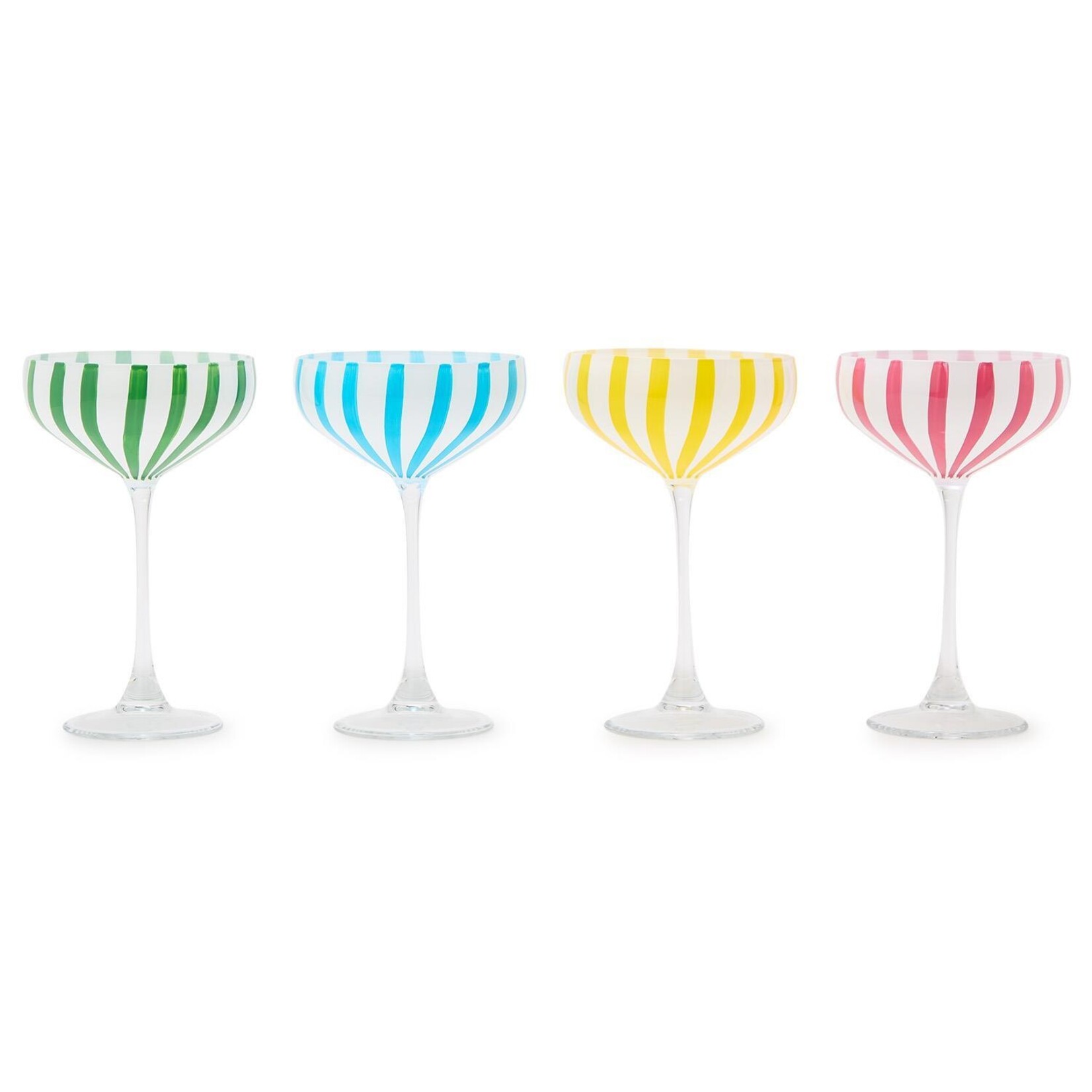 Two's Company Celebration Stripe Assorted Set/4 Hand-Painted Coupe Glass