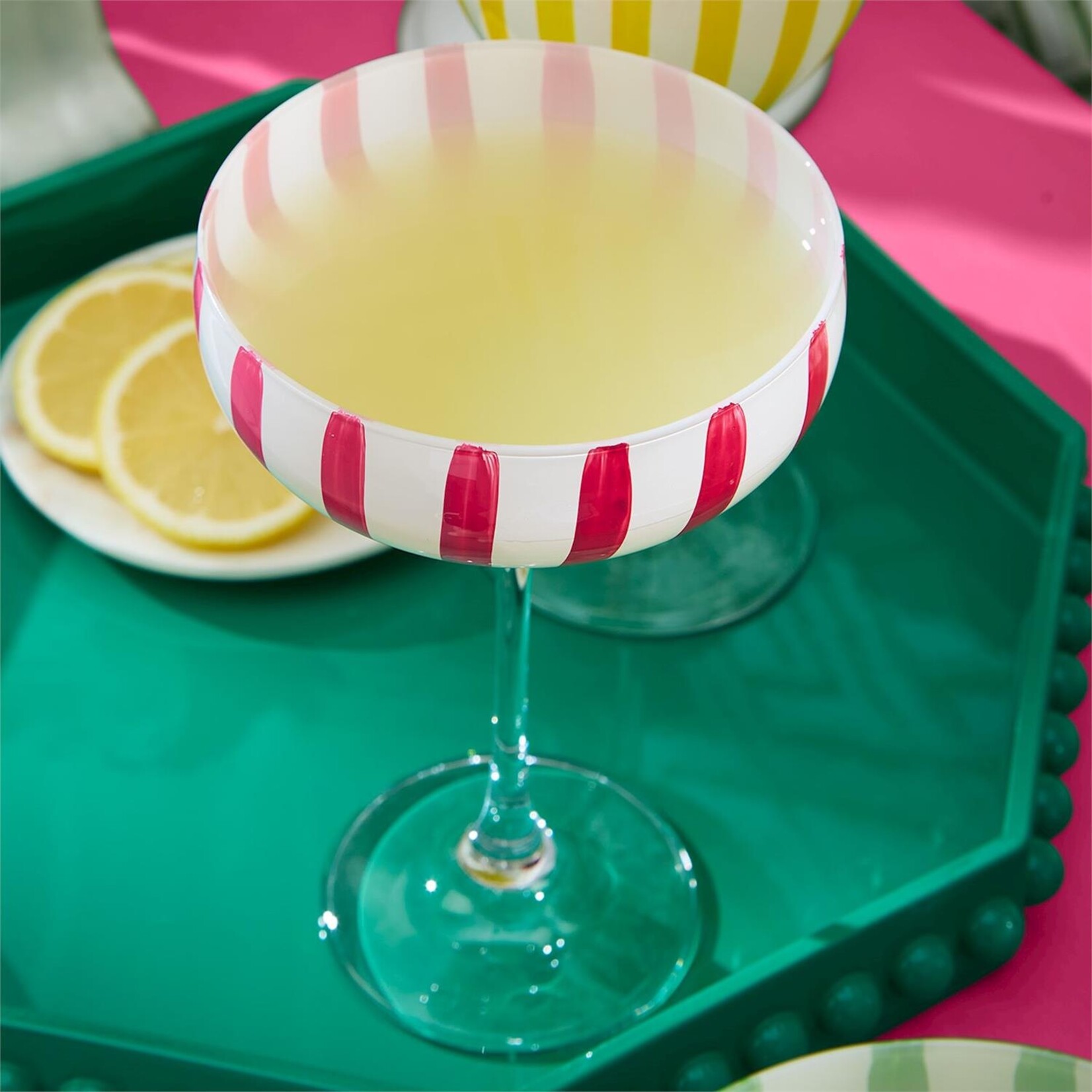 Two's Company Celebration Stripe Assorted Set/4 Hand-Painted Coupe Glass