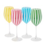 Two's Company Celebration Stripe Assorted Set/4 Stemmed Hand-Painted Wine Glass