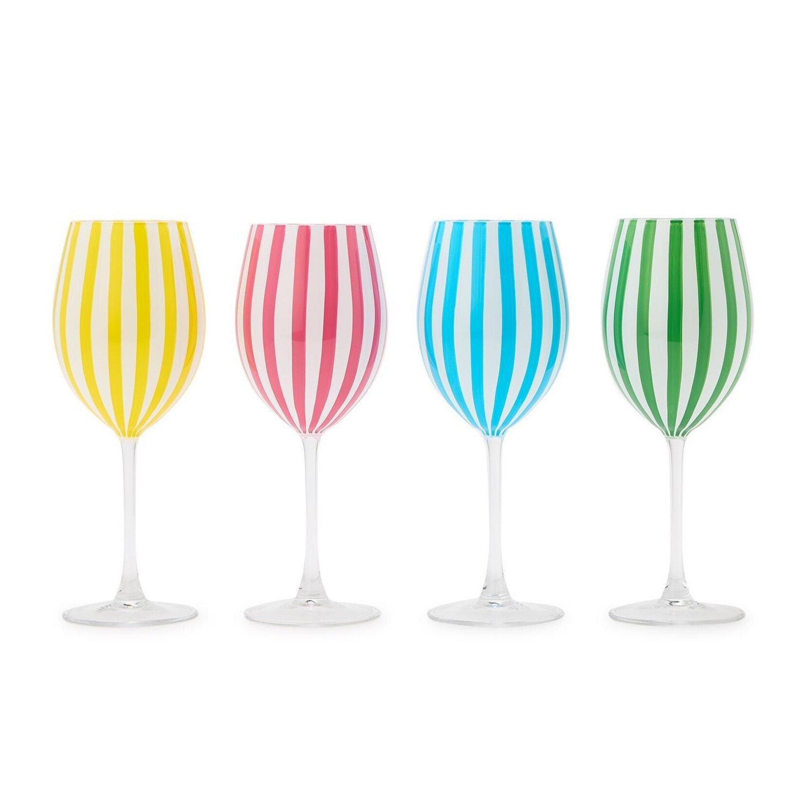 Two's Company Celebration Stripe Assorted Set/4 Stemmed Hand-Painted Wine Glass