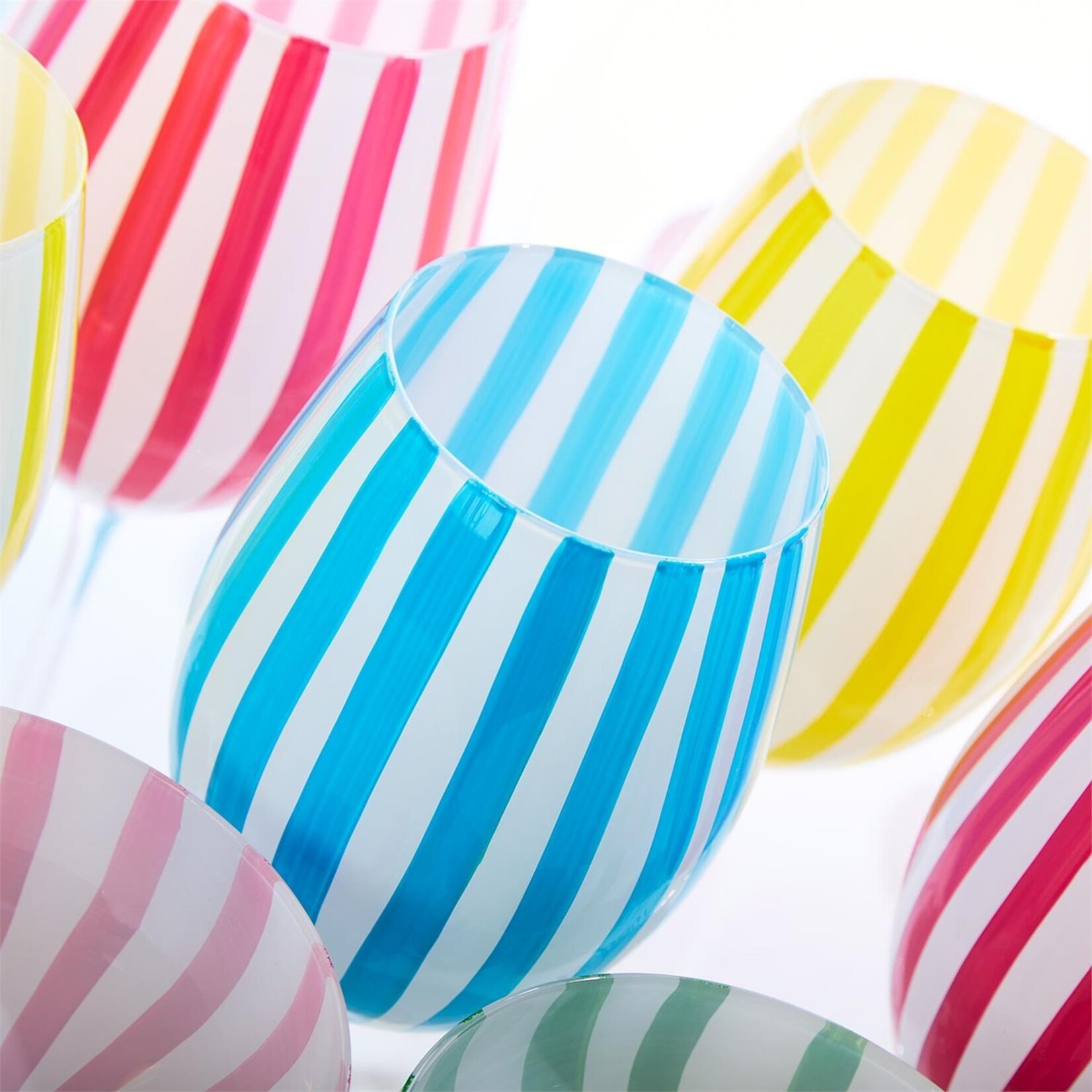 Two's Company Celebration Stripe Assorted Set/4 Stemmed Hand-Painted Wine Glass