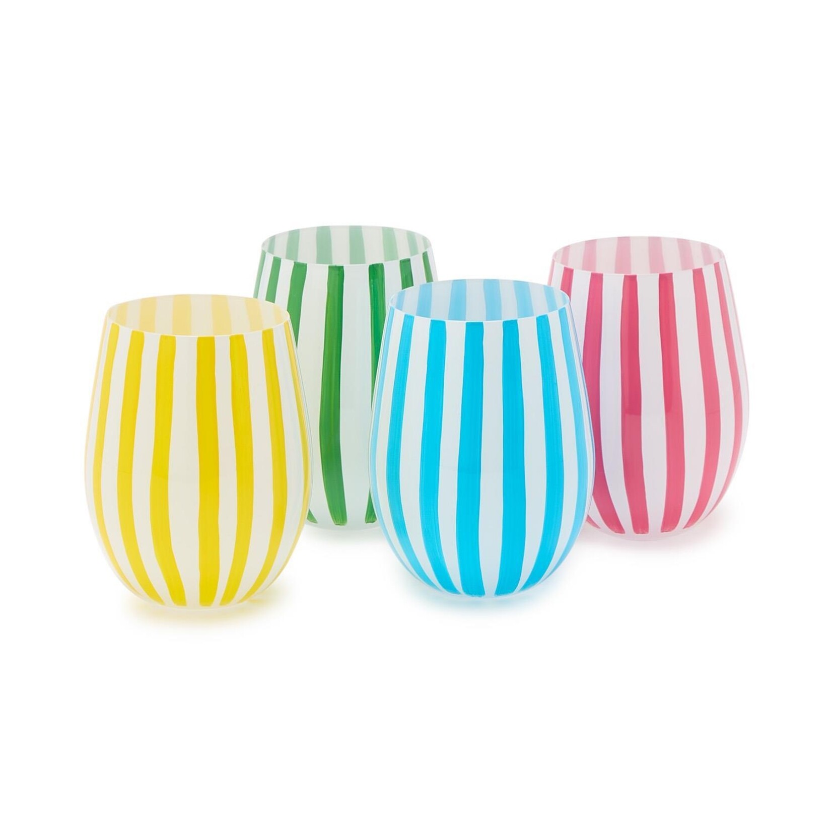Two's Company Celebration Stripe Assorted Set/4 Stemless Hand-Painted Wine Glass