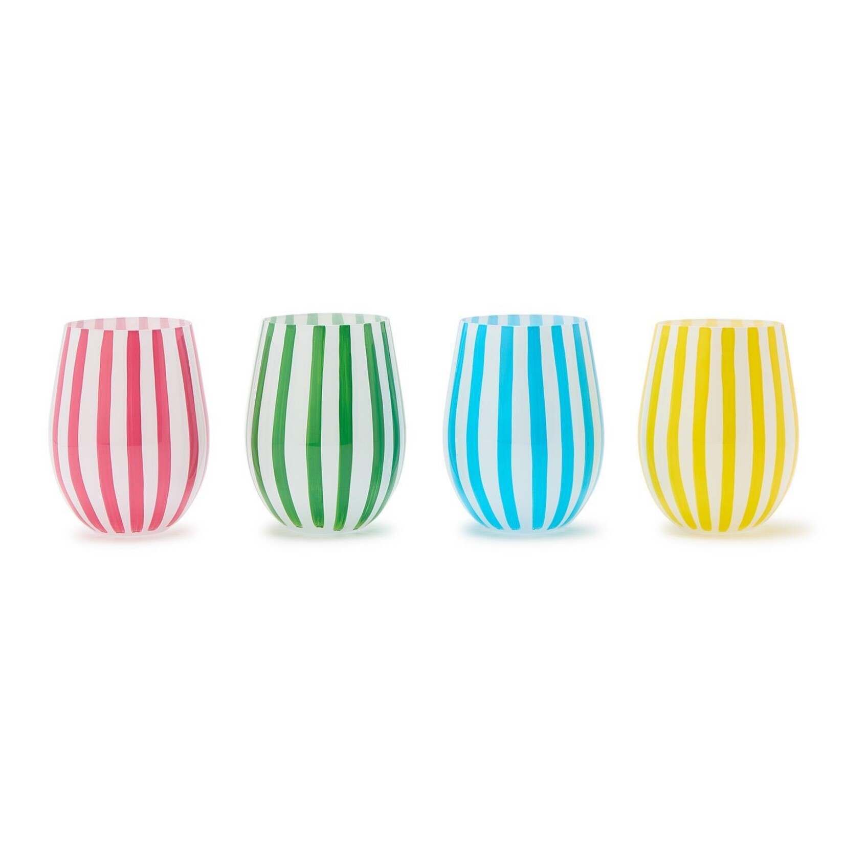 Two's Company Celebration Stripe Assorted Set/4 Stemless Hand-Painted Wine Glass