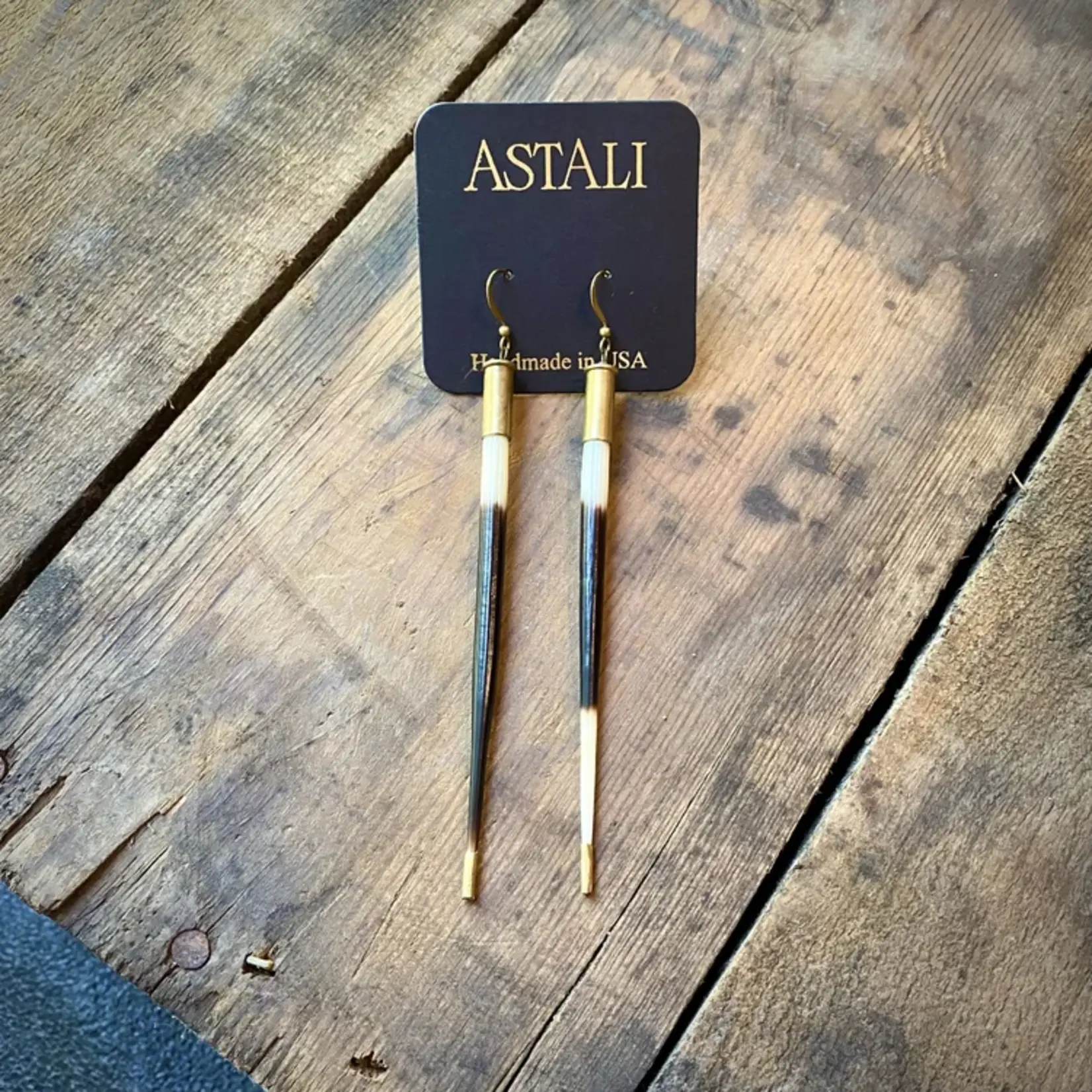 Astali Porcupine Quill in Bullet Earrings, Shell Casings