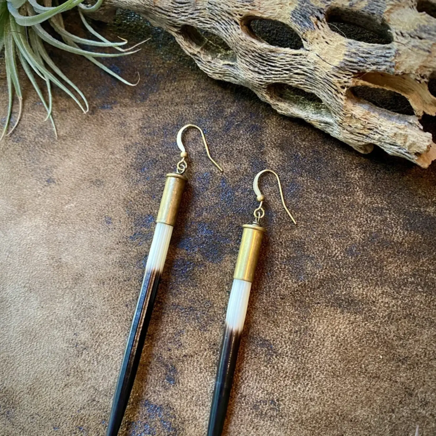 Astali Porcupine Quill in Bullet Earrings, Shell Casings