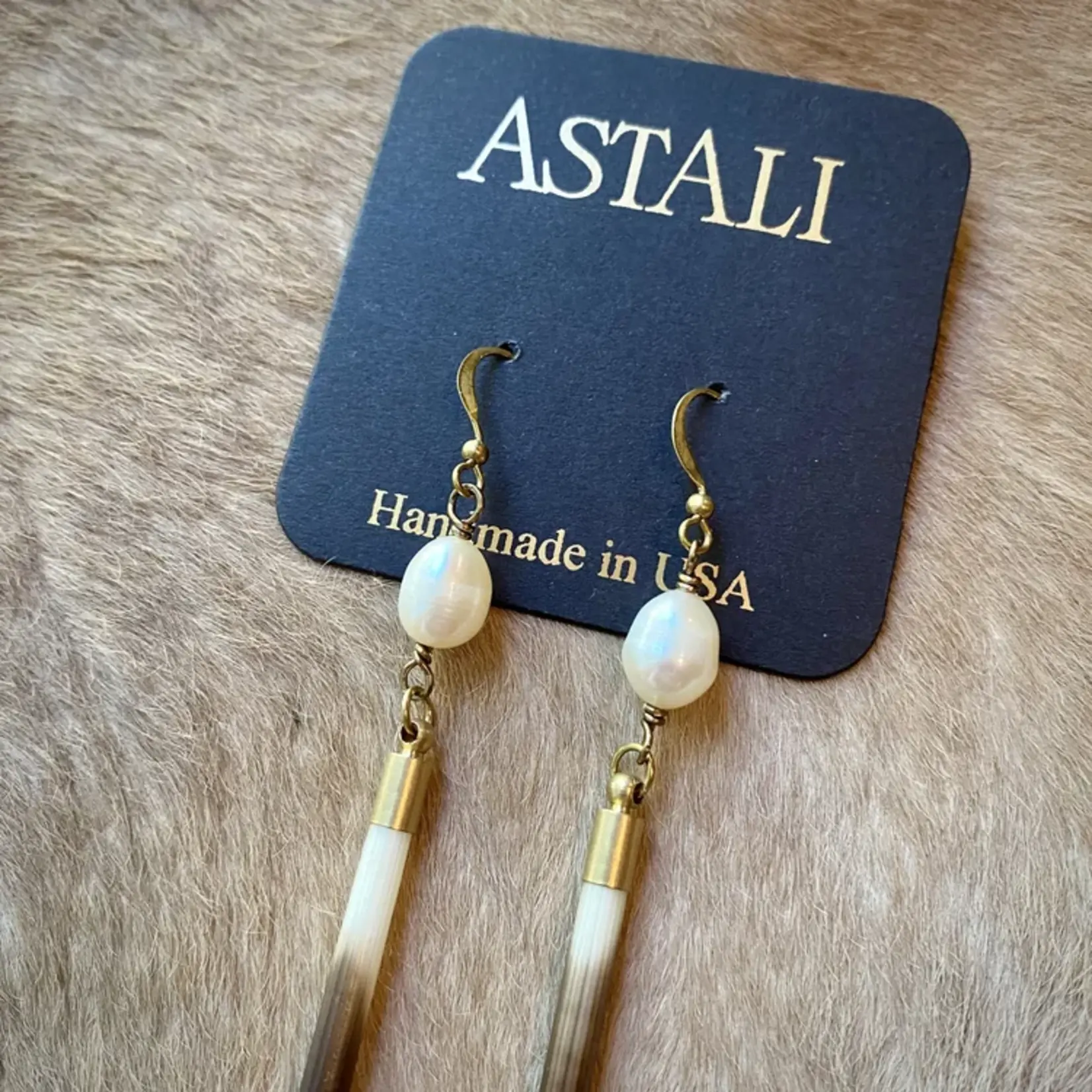 Astali Porcupine Quill & Pearl Earrings, Freshwater Pearls & Quills