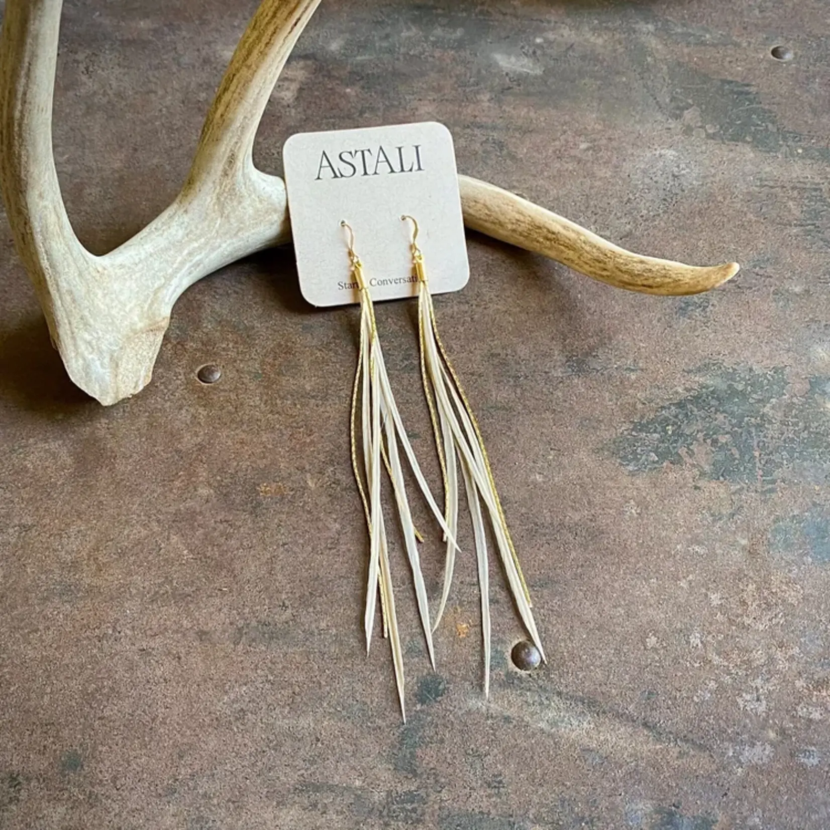 Astali Mini Feather Earrings Champagne/Gold, Boho Western