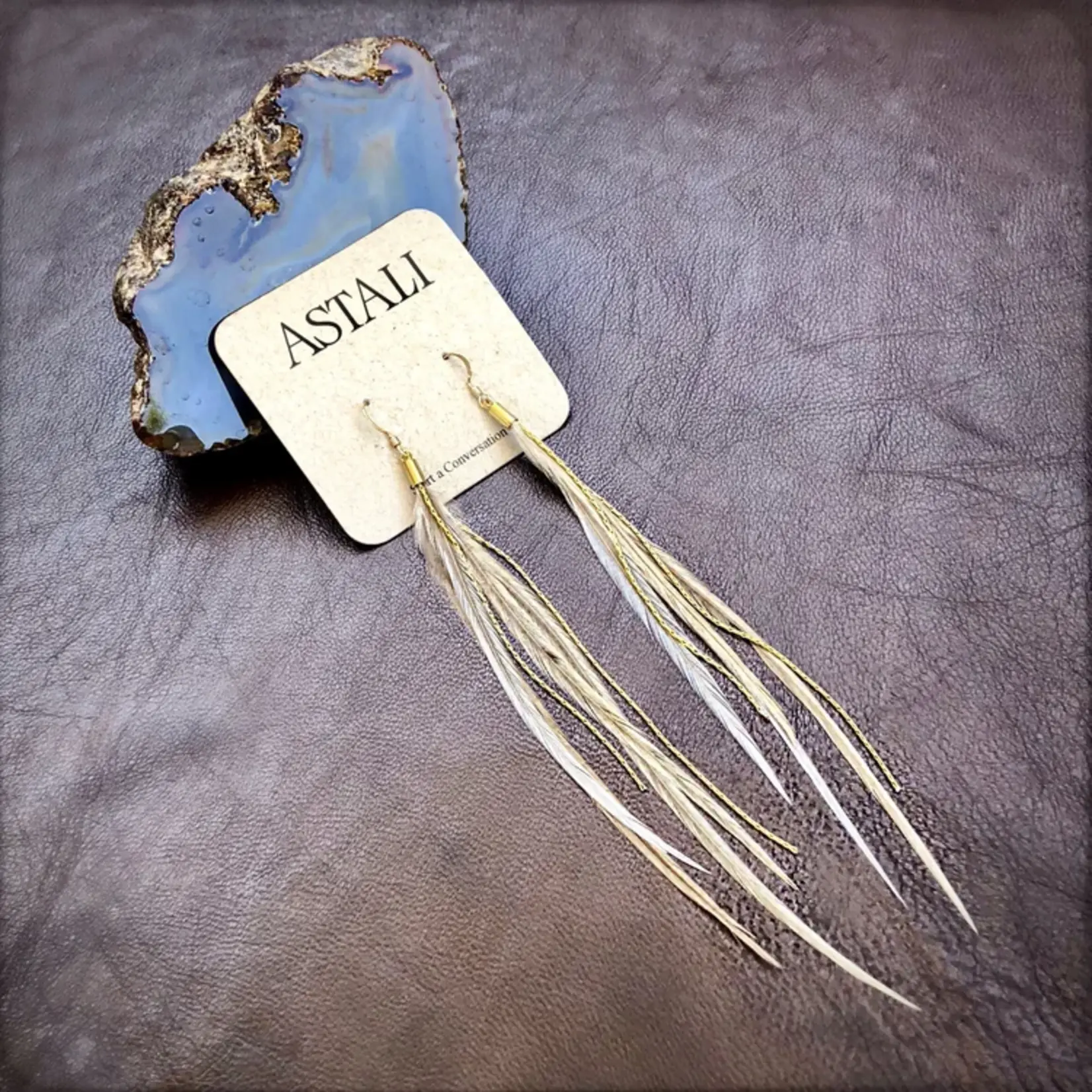 Astali Mini Feather Earrings Champagne/Gold, Boho Western