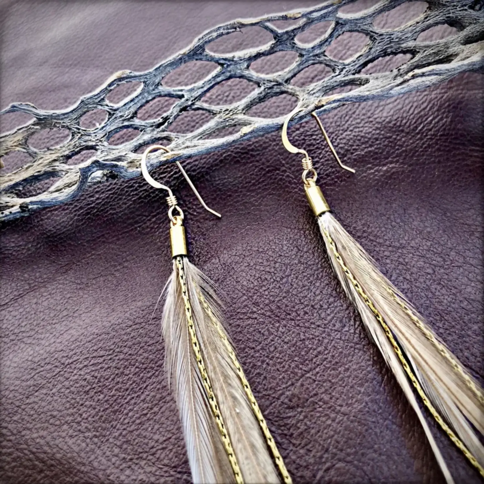 Astali Mini Feather Earrings Champagne/Gold, Boho Western