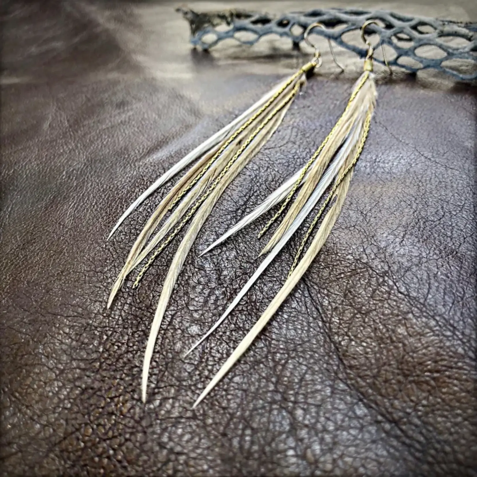 Astali Mini Feather Earrings Champagne/Gold, Boho Western