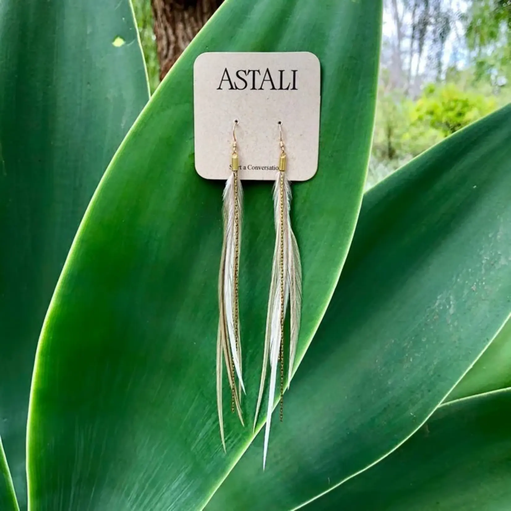 Astali Mini Feather Earrings Champagne/Gold, Boho Western