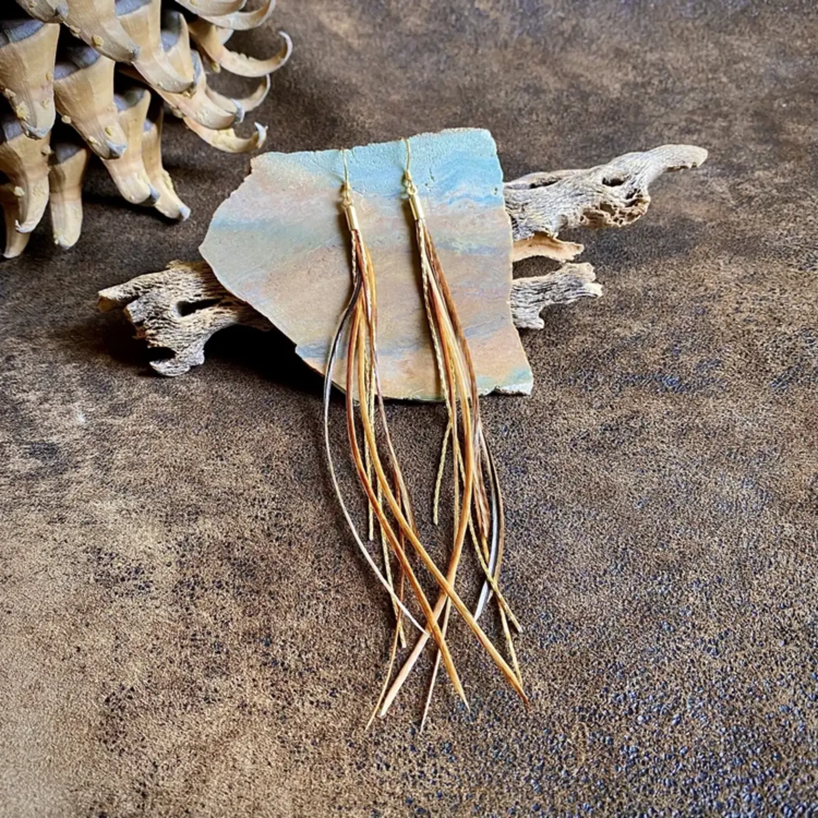 Astali Mini Feather Earrings Natural Mix/Gold, Boho Western