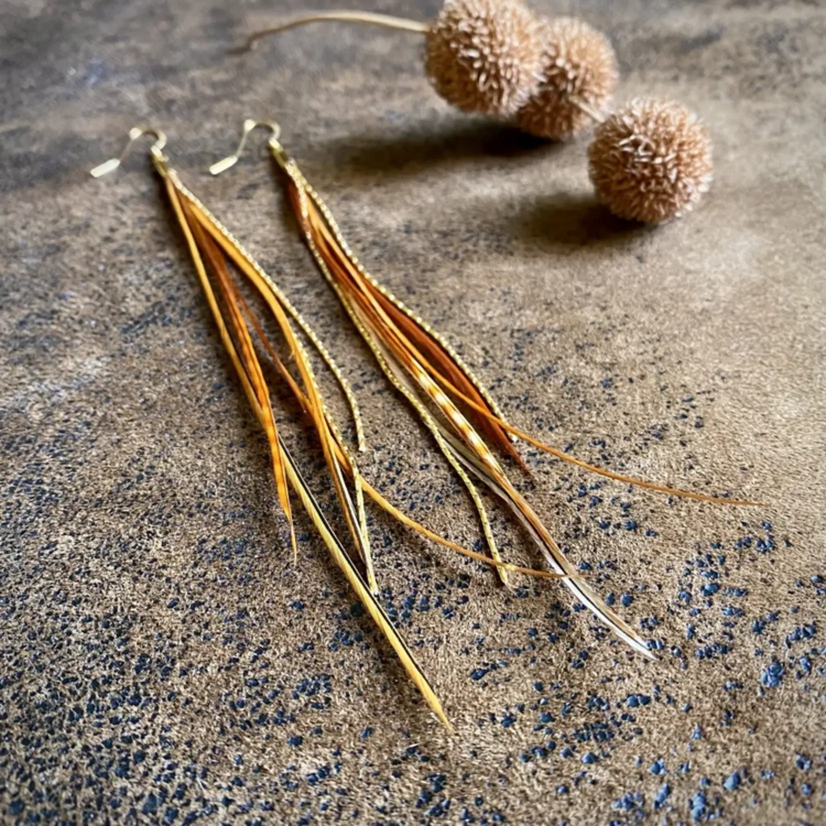 Astali Mini Feather Earrings Natural Mix/Gold, Boho Western