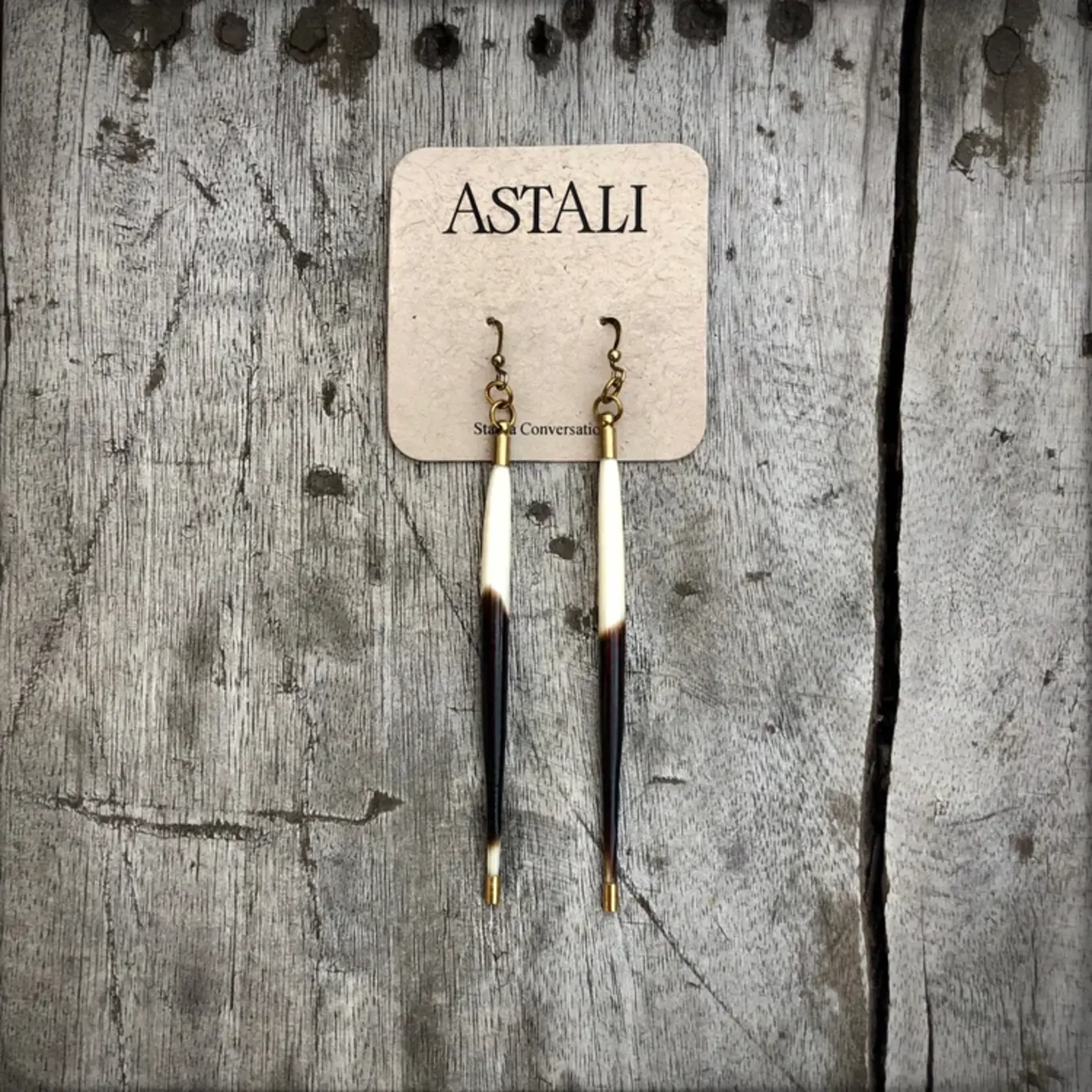 Astali Porcupine Quill Earrings Short, Black/Brown & Ivory