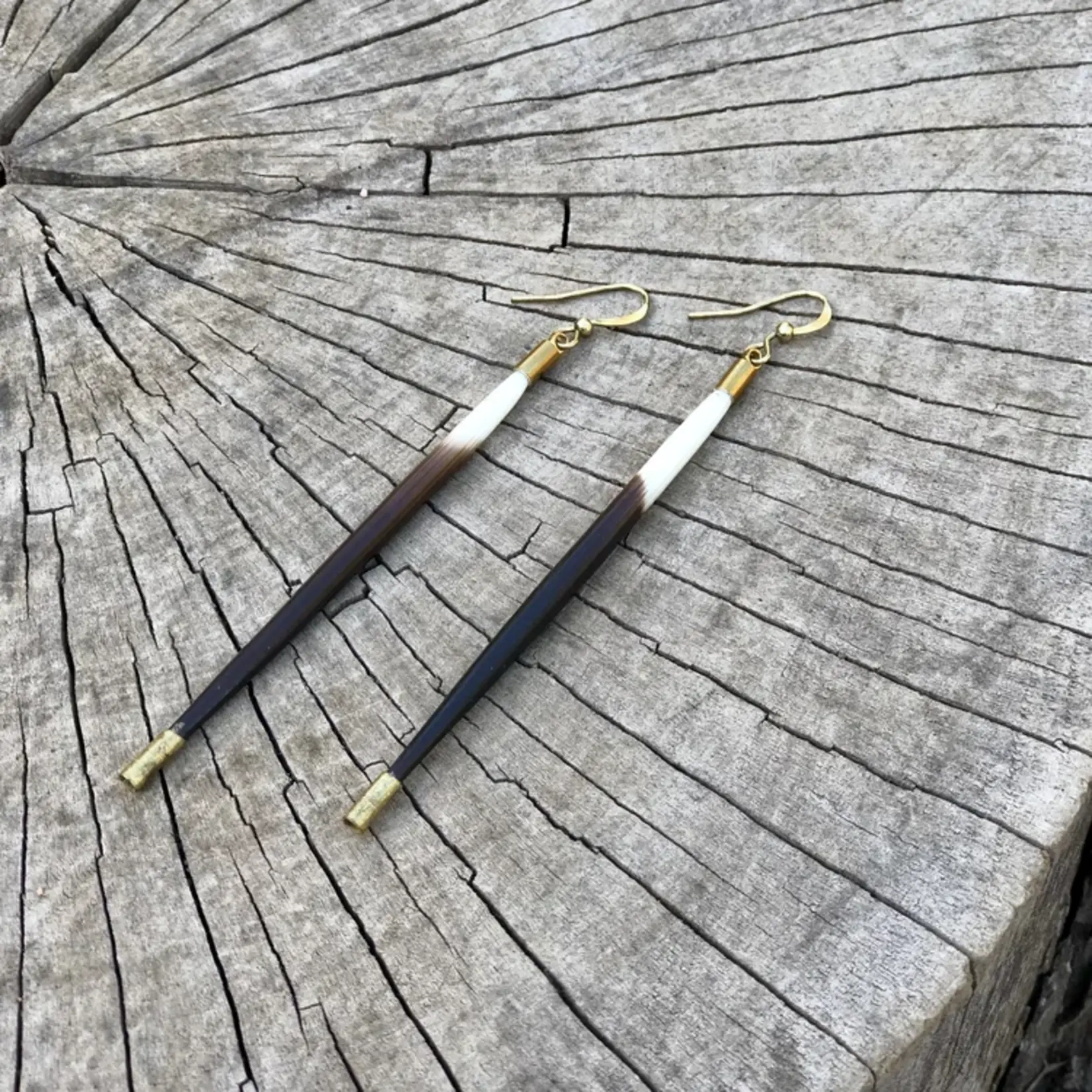 Astali Porcupine Quill Earrings Short, Black/Brown & Ivory