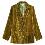 Two's Company Kim Crushed Velvet Jacket Olive with Mani Print Lining