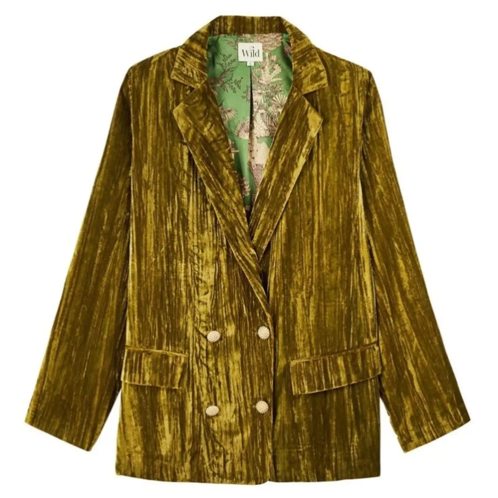 Two's Company Kim Crushed Velvet Jacket Olive with Mani Print Lining
