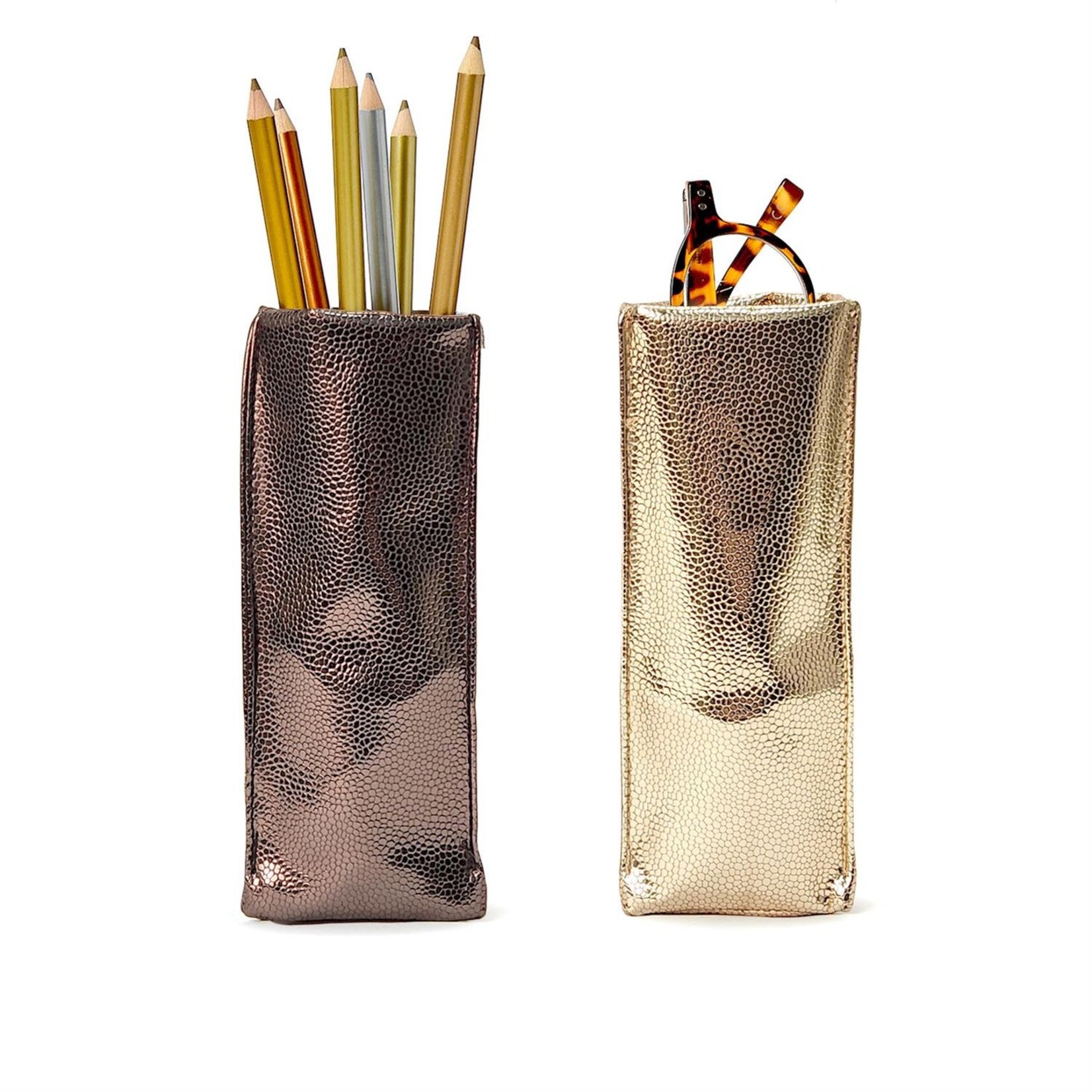 Two's Company "Looking Good" Metallic Tones Faux Snake Skin Standing Triangular Weighted Eyeglasses / Accessory Holder
