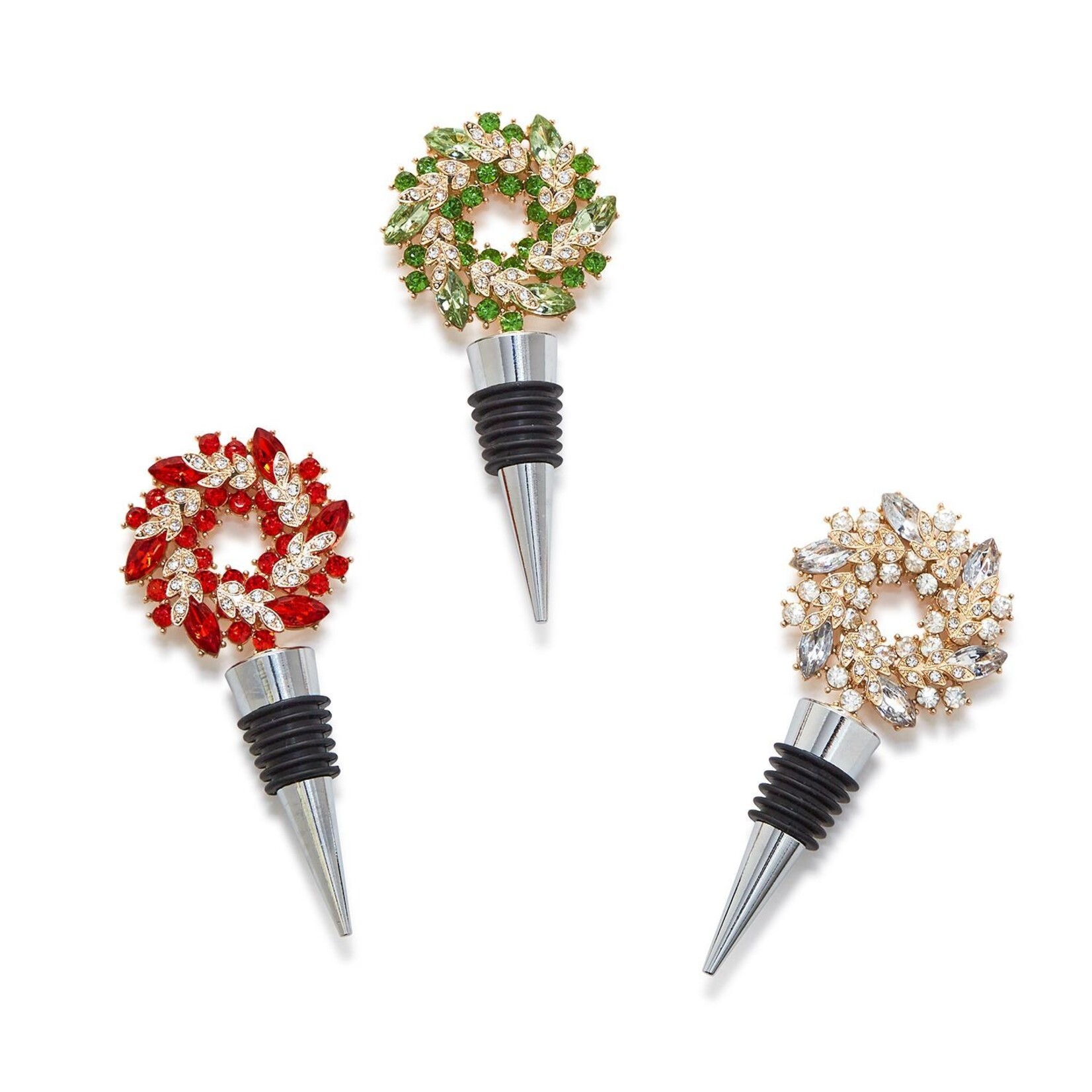 Two's Company Holiday Wreath Jeweled Bottle Stoppers in Gift Box