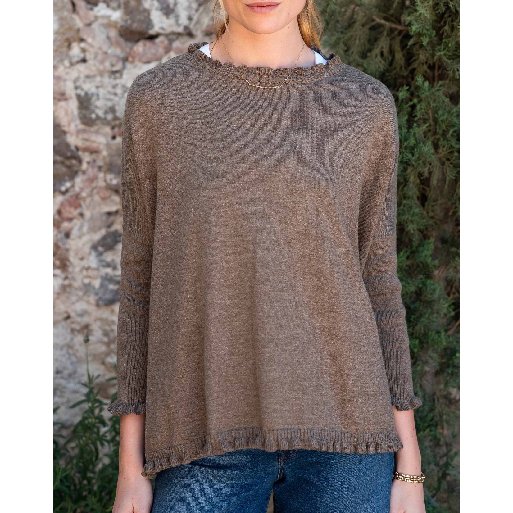 Mersea Catalina Cotton Ruffle Sweater Taupe O/S