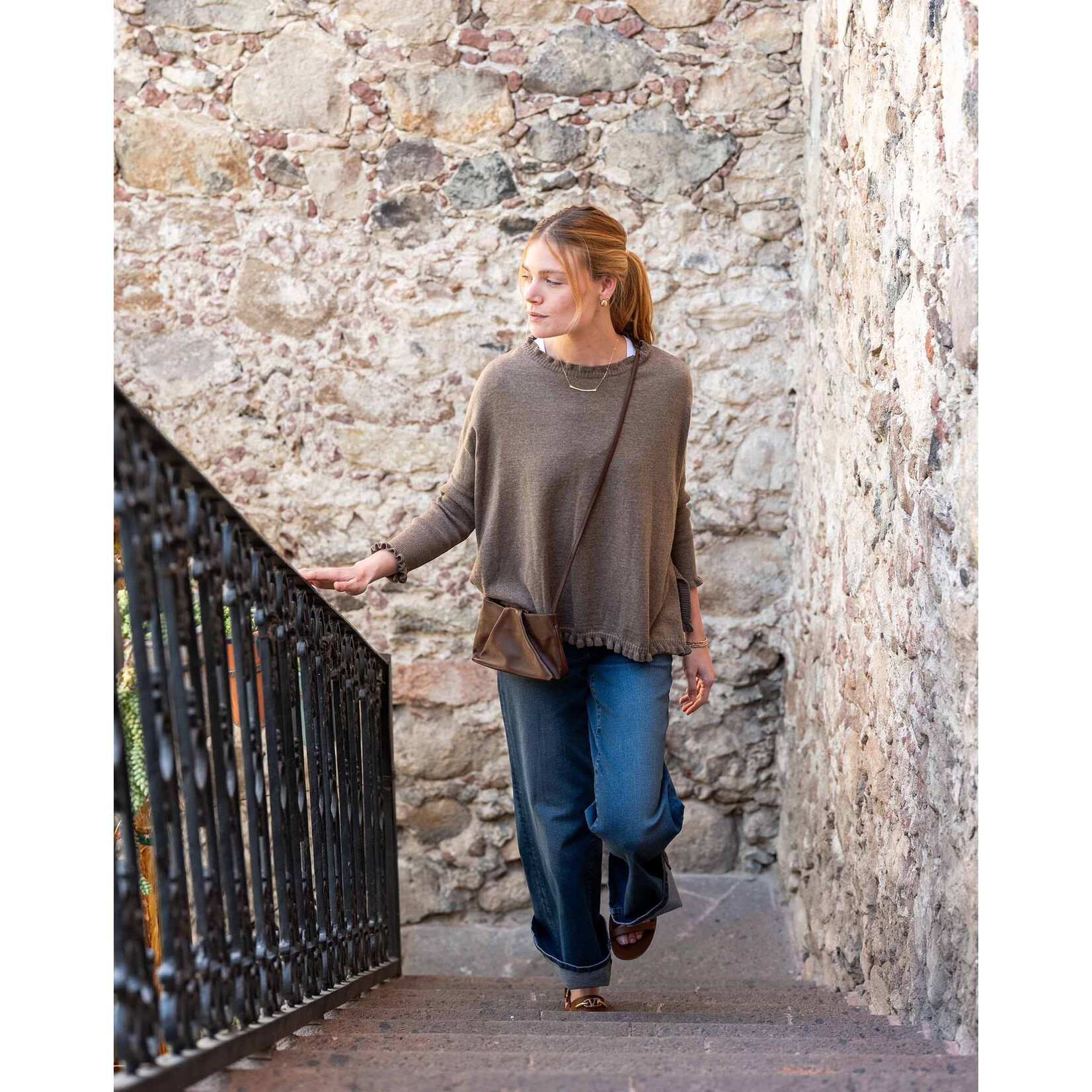 Mersea Catalina Cotton Ruffle Sweater Taupe O/S