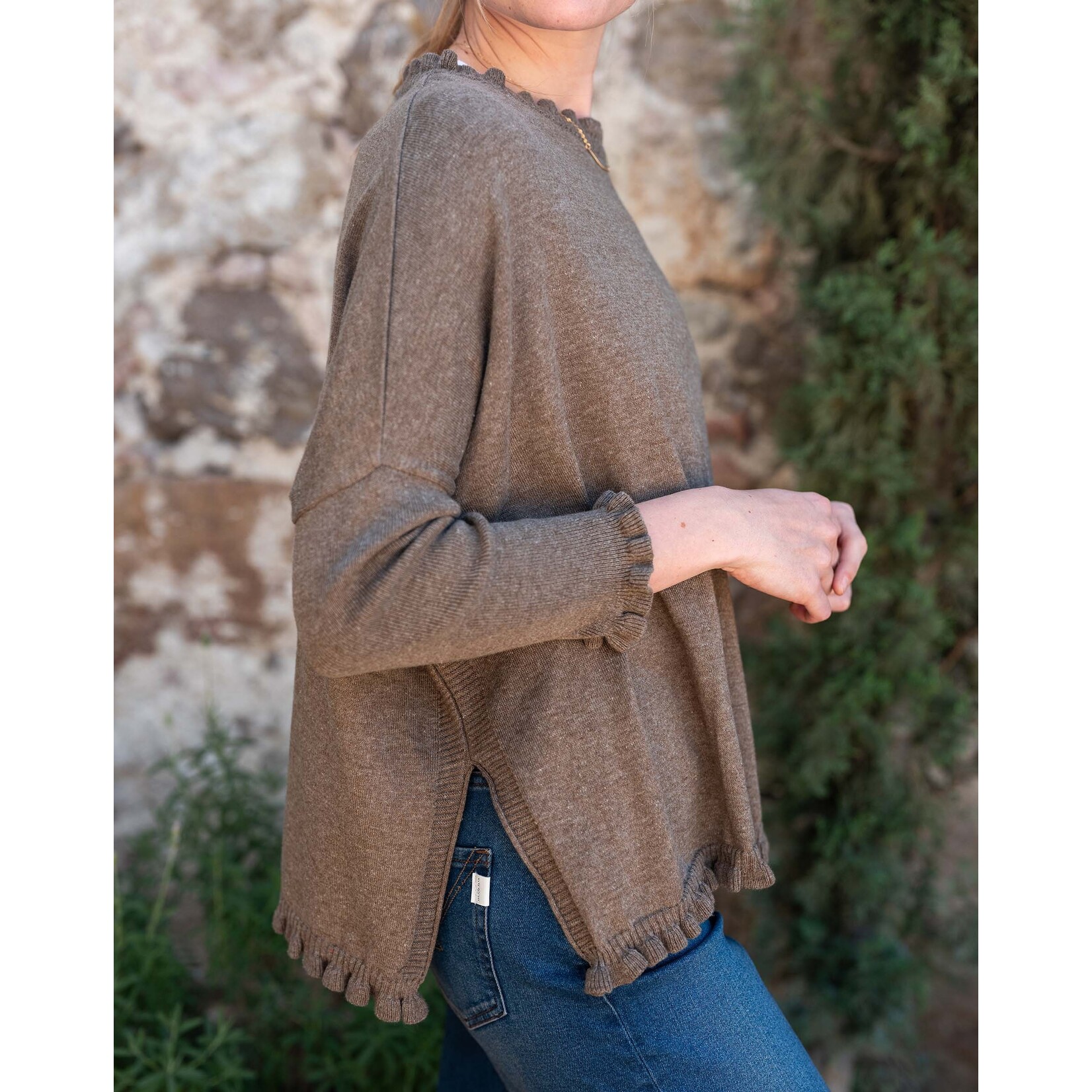 Mersea Catalina Cotton Ruffle Sweater Taupe O/S