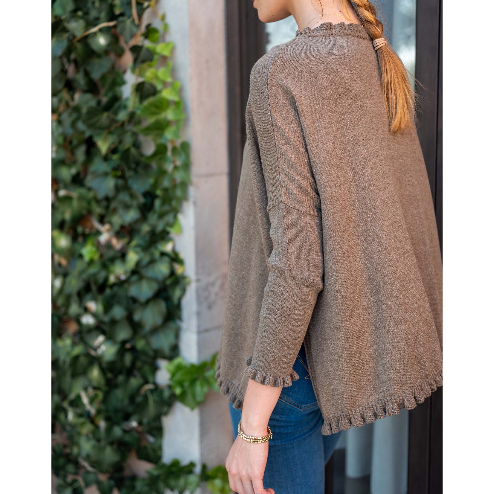 Mersea Catalina Cotton Ruffle Sweater Taupe O/S