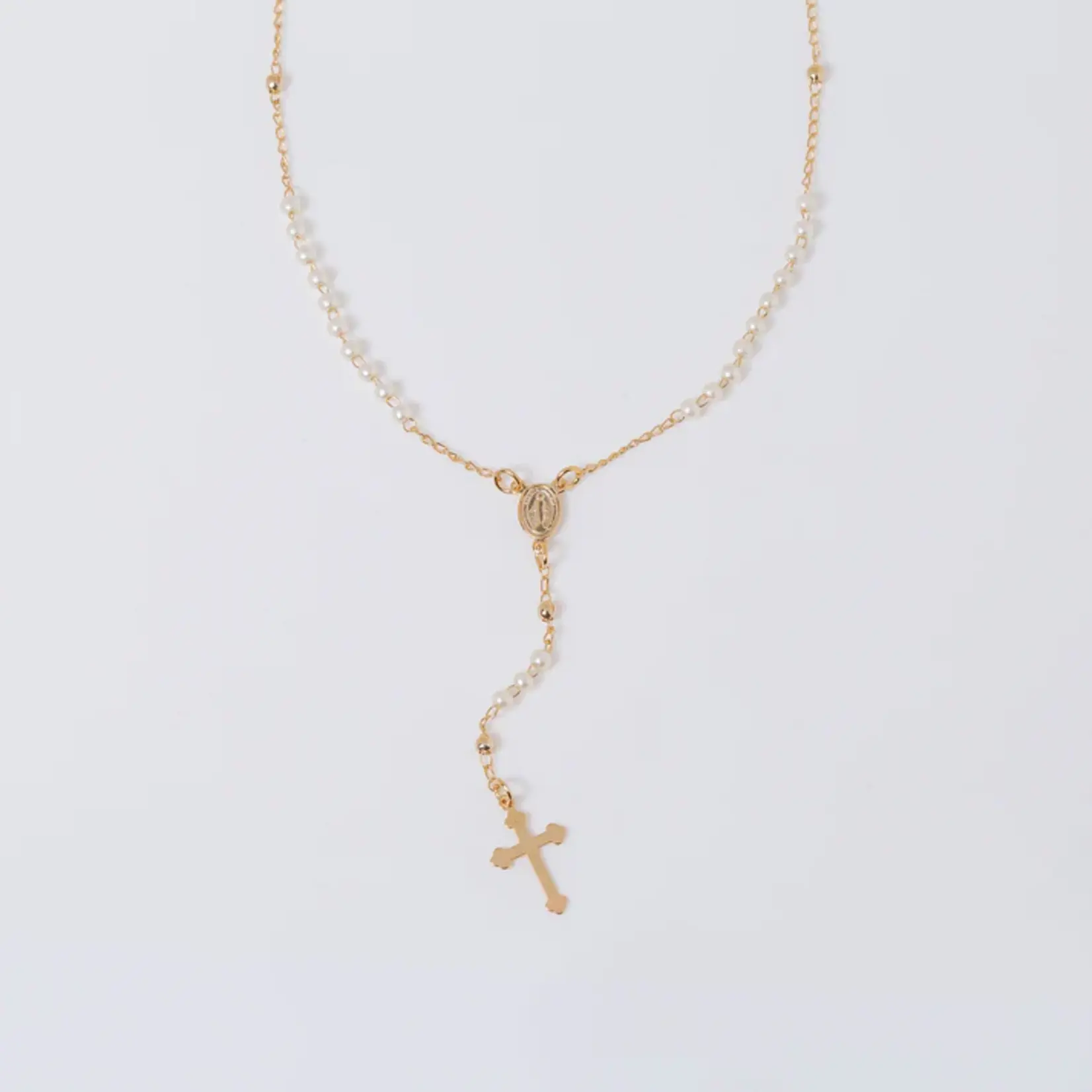 Coastal Grit Rosary Necklace Pearl