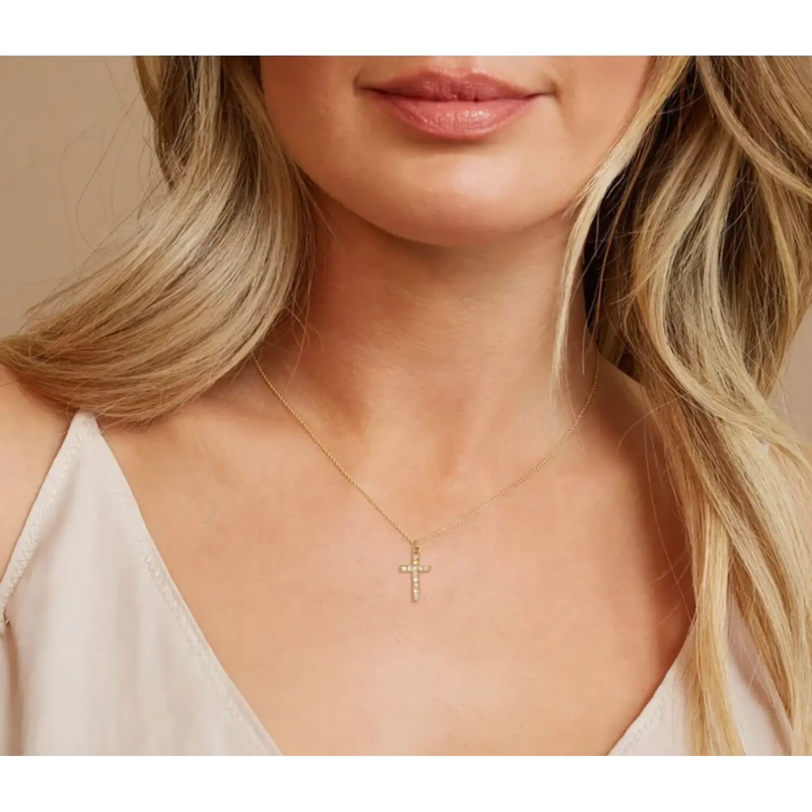 Coastal Grit Crystal Cross Necklace