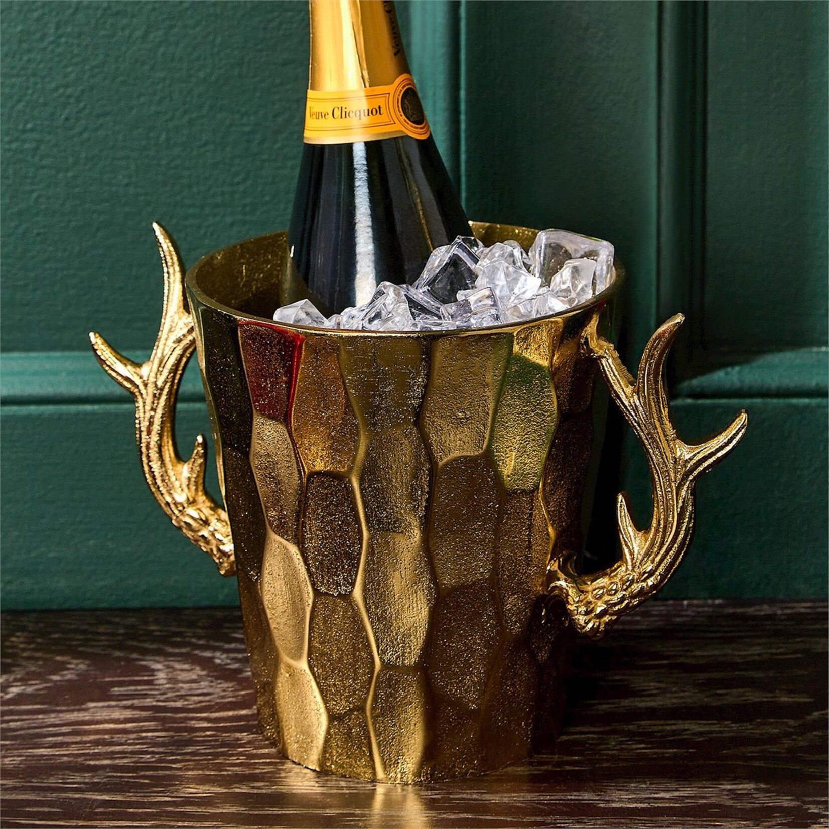 Two's Company Gold Stag Antlers Faceted Ice Bucket / Bottle Chiller