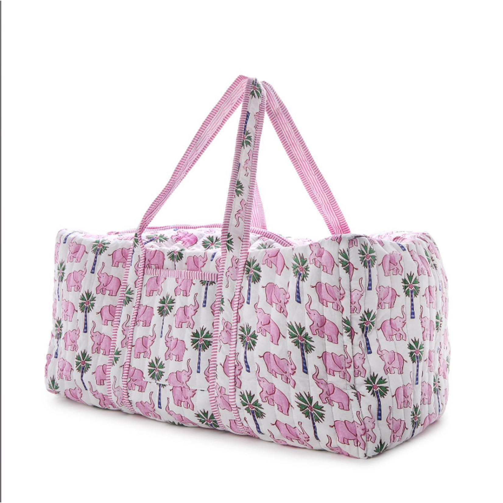 Two's Company Lucky Elephant Printed Cotton Quilted Weekender Bag