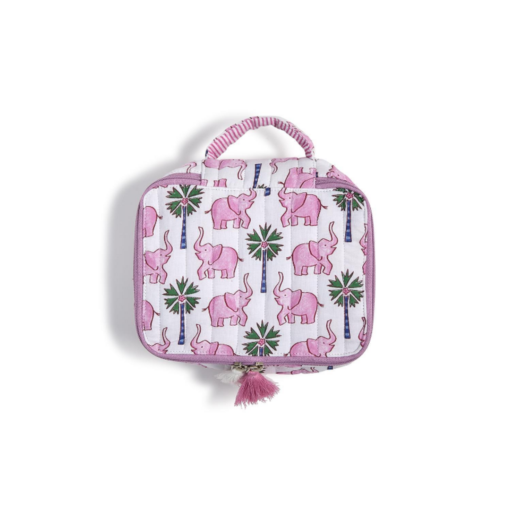 Two's Company Lucky Elephant Cotton Block Printed Packing Cubes S/2