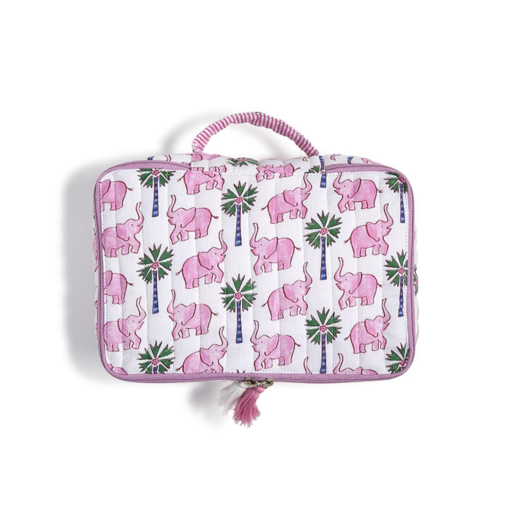 Two's Company Lucky Elephant Cotton Block Printed Packing Cubes S/2